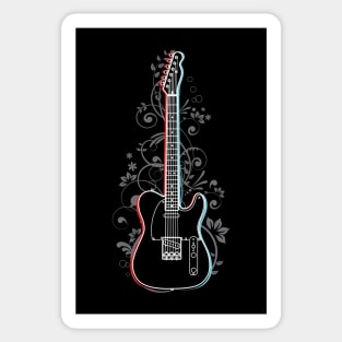 T-Style Electric Guitar 3D Outline Flowering Vines Sticker